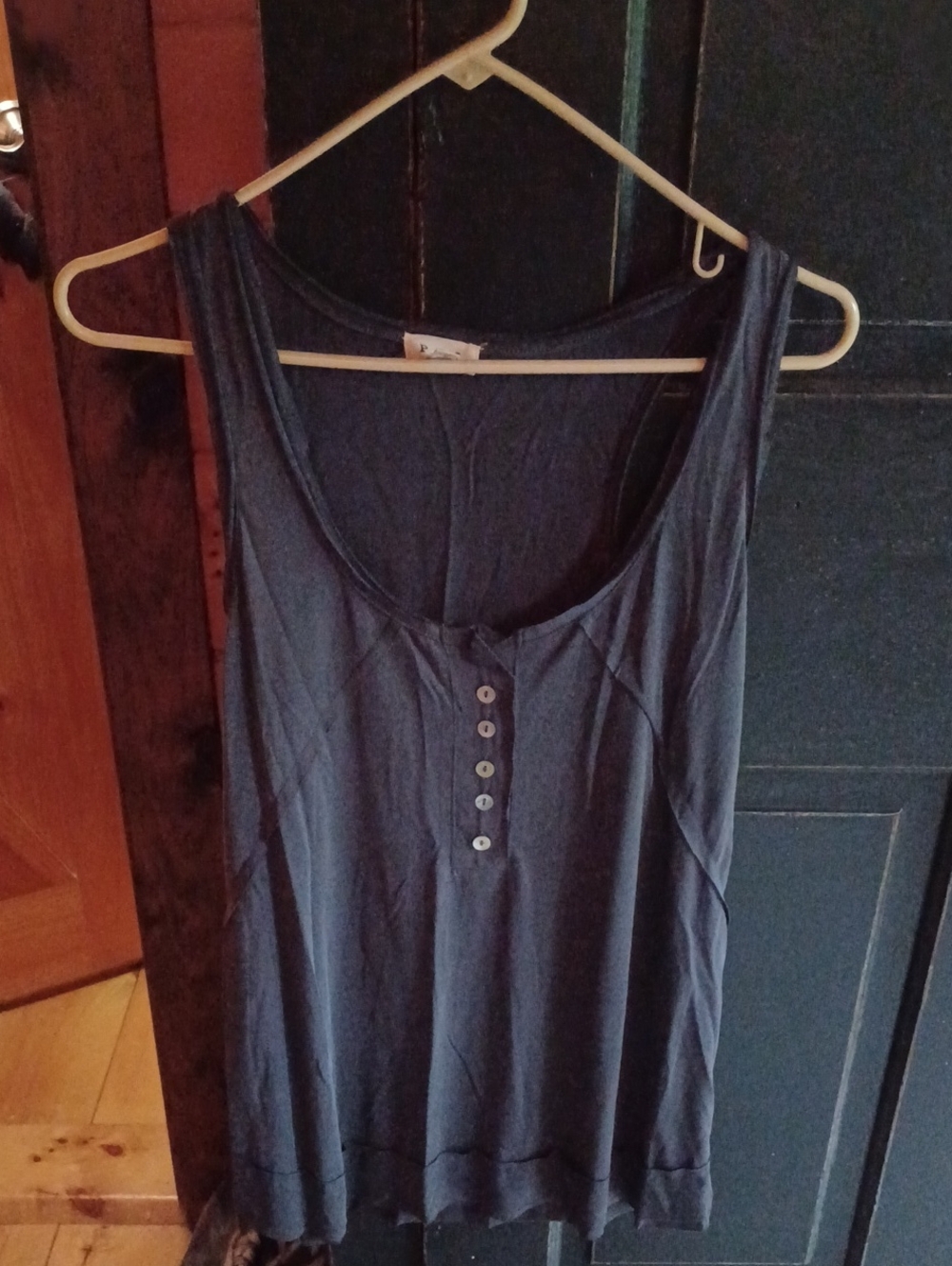 POL Navy Sleeveless Henley Tank with Button Placket